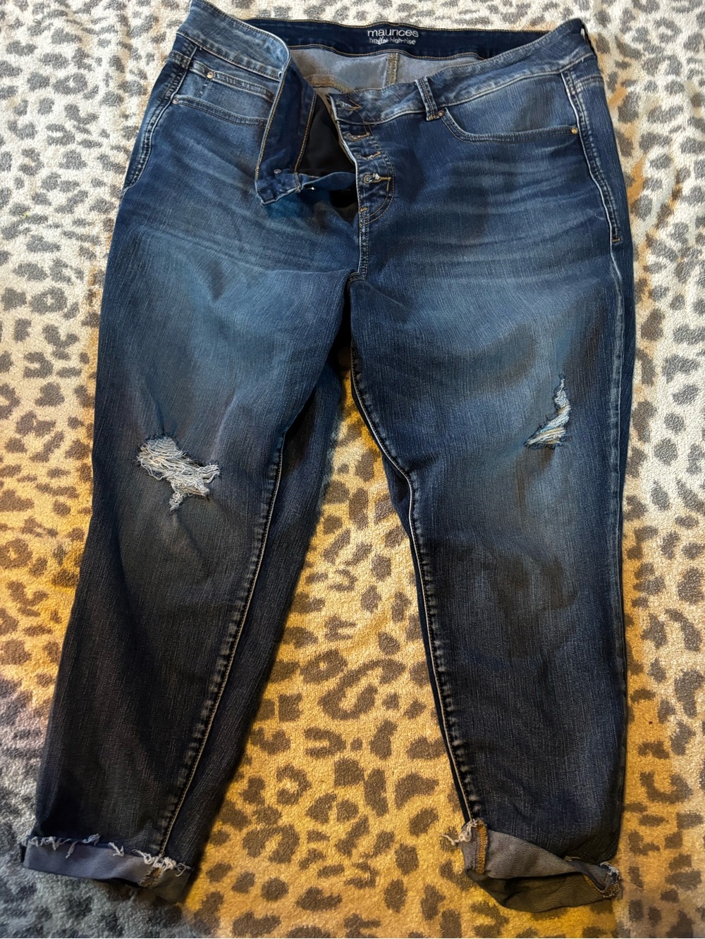 Maurices Dark Blue Distressed Boyfriend Jeans